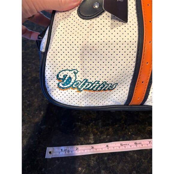 Miami Dolphins Women's Bowler Handbag Purse White Navy Orange NFL - Picture 3 of 7